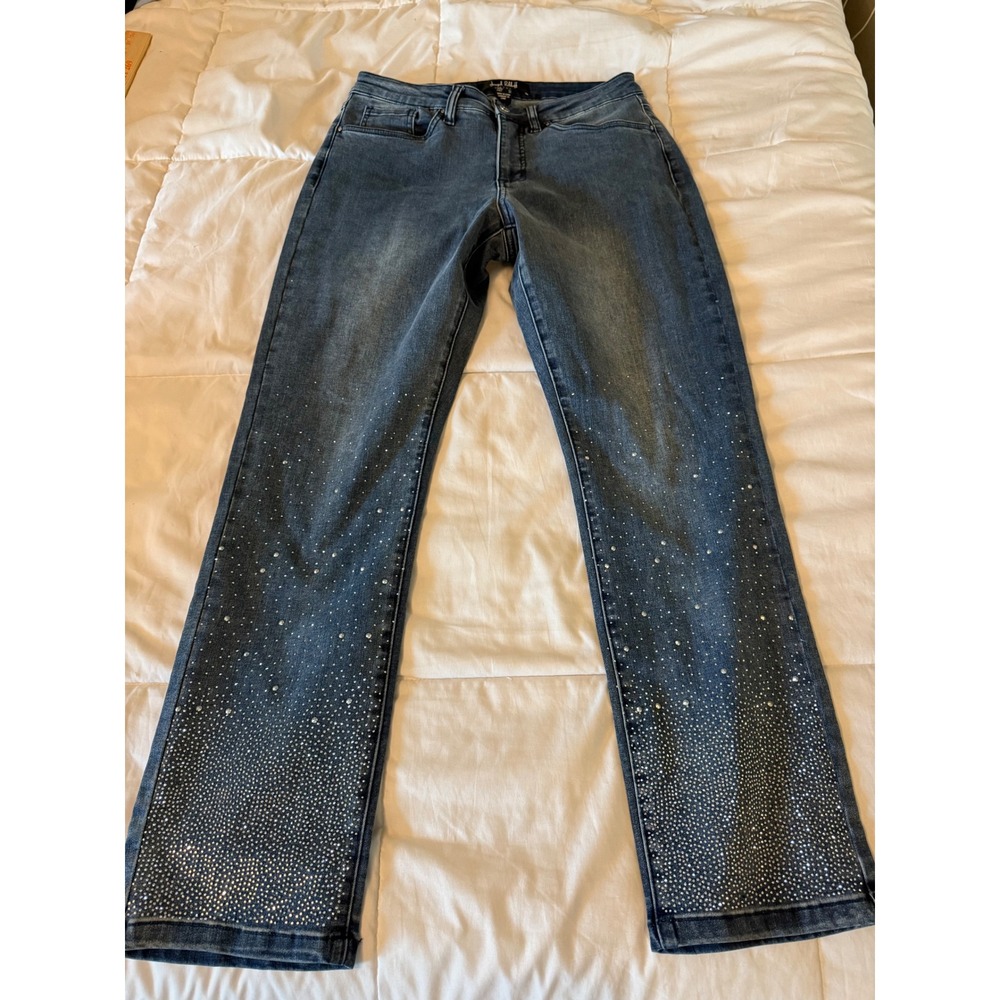 Joseph Ribkoff Jeans Blue Rhinestone Embellished Straight Leg Denim Womens 12